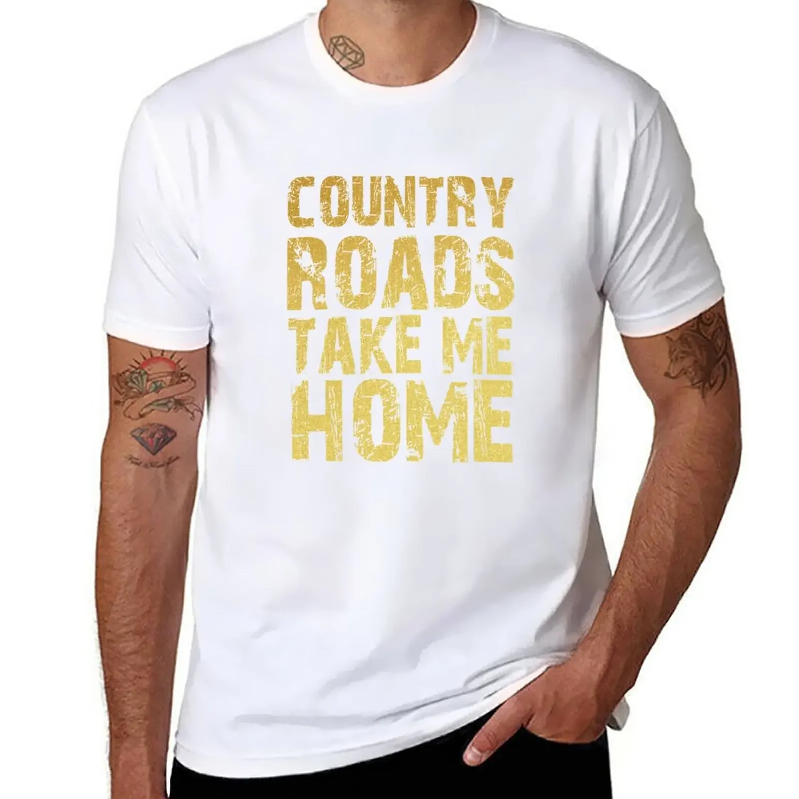 

Country roads take me home T-Shirt summer clothes plus size tops tees mens cotton t shirts