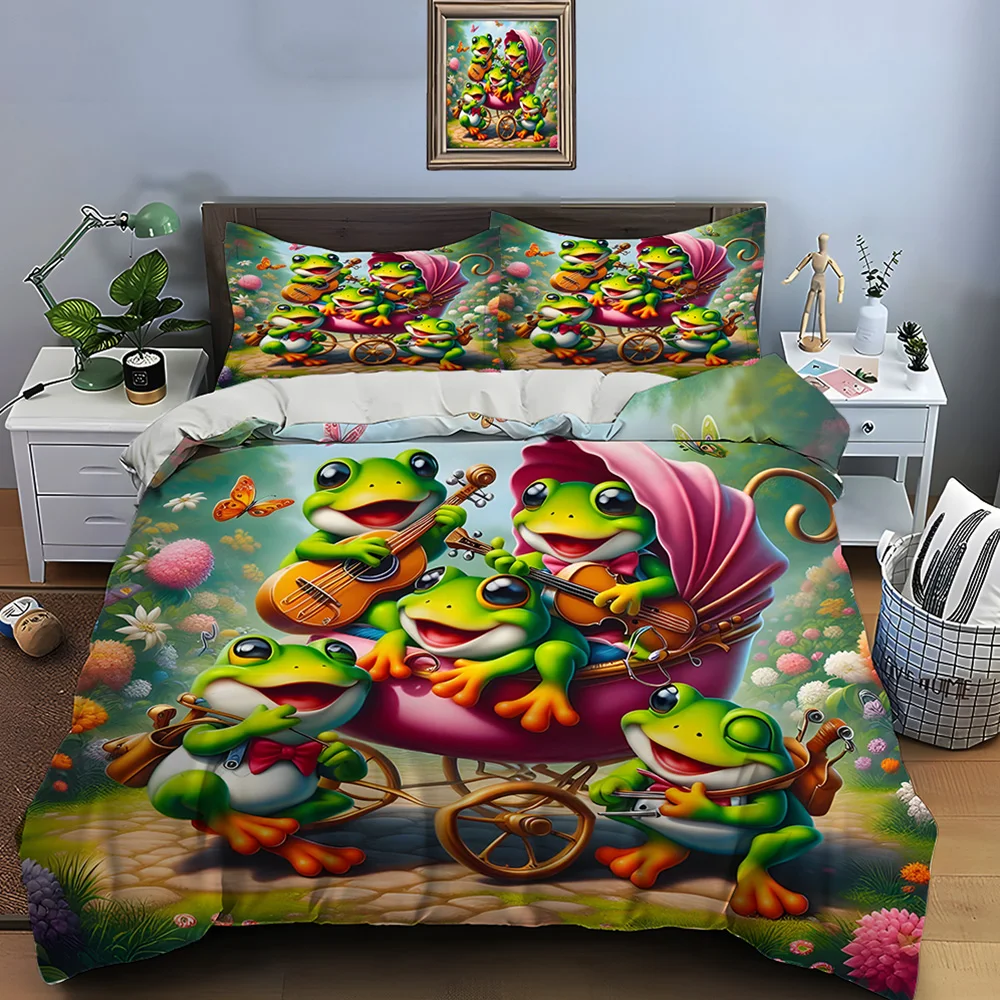 

Frog band playing amid butterflies Print Soft Comfortable Duvet Cover Bedding Set Included 1*Duvet Cover 2*Pillowcases