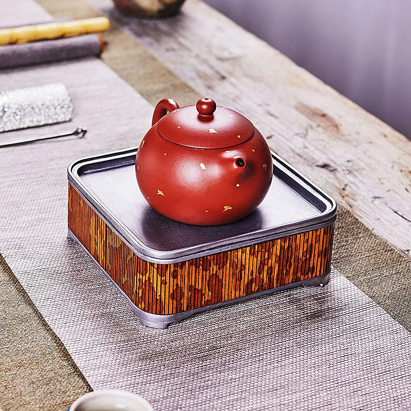 Ancient Tin Pot Bearing Vintage Water Storage Bamboo Tea Tray Small Tea Table Kung Fu Tea Set Square Pot Tray Serving Trays