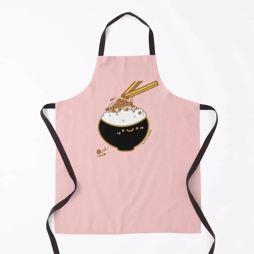 Kawaii Japanese escaping natto on rice bowl with chopsticks Apron kitchen girl Chef jacket men Apron