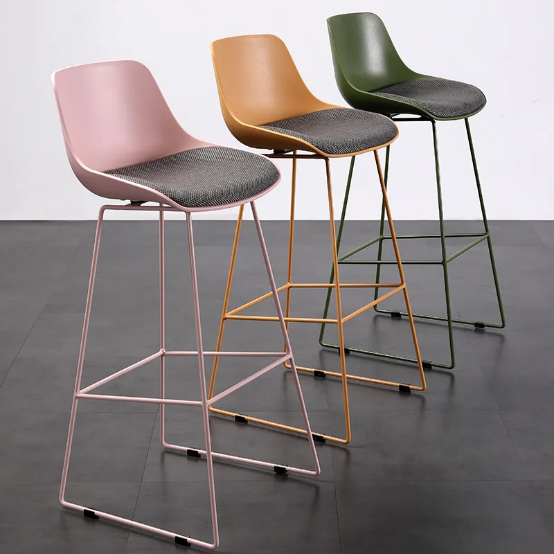 Simple Home Bar Chair Modern Wrought Iron High Chair Color Plastic Creative Bar Chair Backrest Bar Stool
