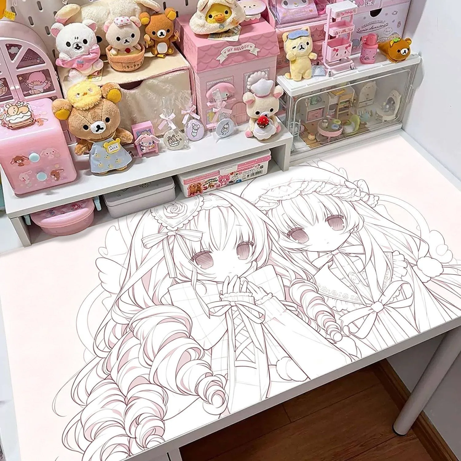 Angel Girl Leather Extra Large Laptop Desk Pad, Cute Anime Style Girl