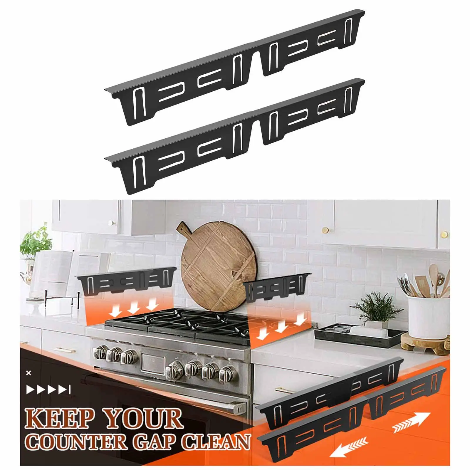2x Stove Gap Covers Stainless Steel Easy Clean Protection Adjustable Length Range Trim Kit