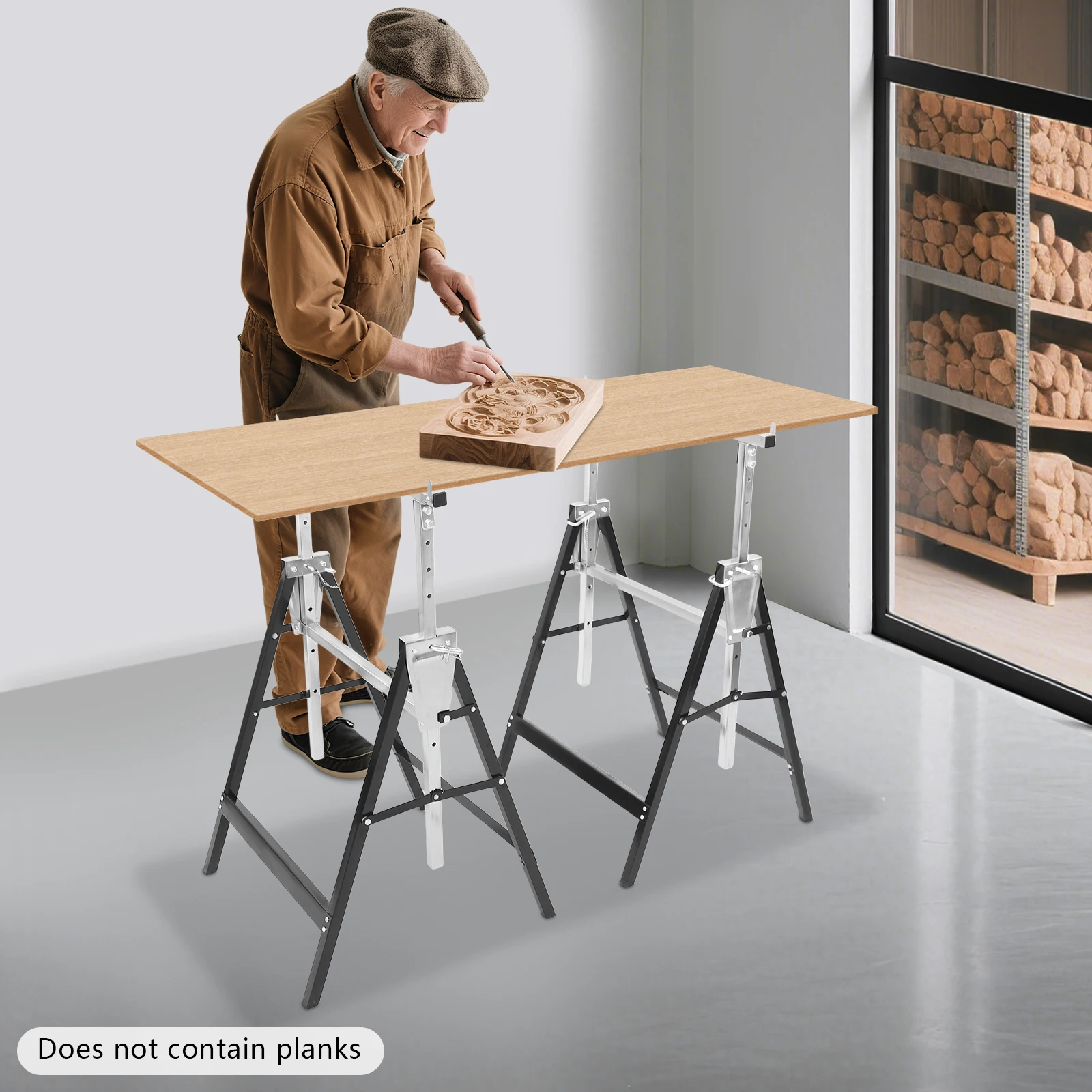 ارتفاع قابل للتعديل 79-130 سنتيمتر متعرجة رفع قوس منشار معدني الحصان 2 قطعة للطي منضدة النجارة #3