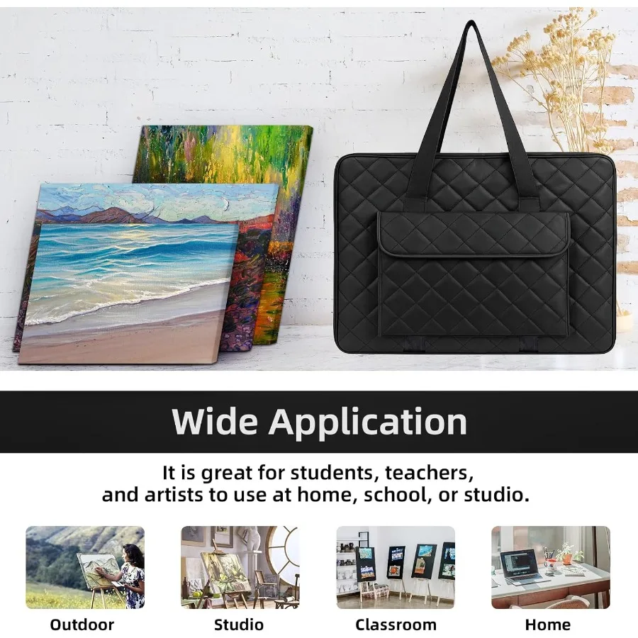 JJRING 24x36 حقيبة محفظة اللحف خفيفة الوزن سوداء الفن قماش محفظة لتخزين الملصقات المحمولة الرسم الفني