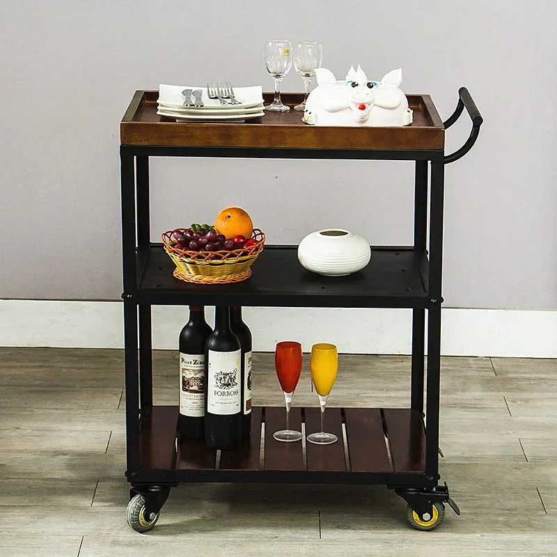 Utility Storage Trolley Kitchen Rolling Shelf Solid Wood Storage Trolley Organizer Wheel
