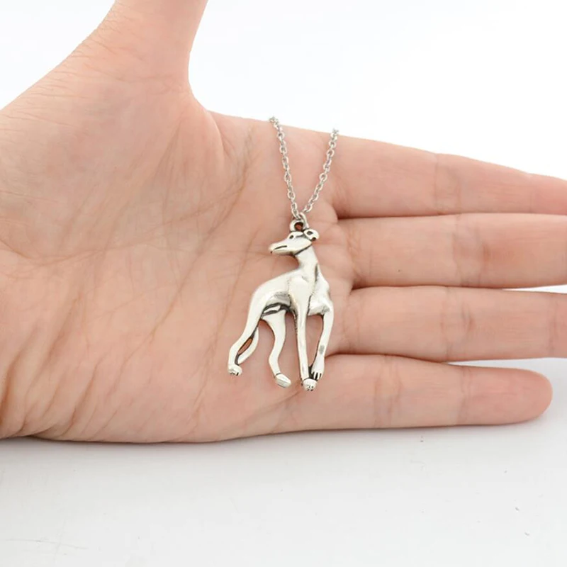 Cute Vintage Silver Color Italian Grey Hound Dog Pendant Necklace Stainless Steel Chains GreyHound Pet Necklaces For Women Girls