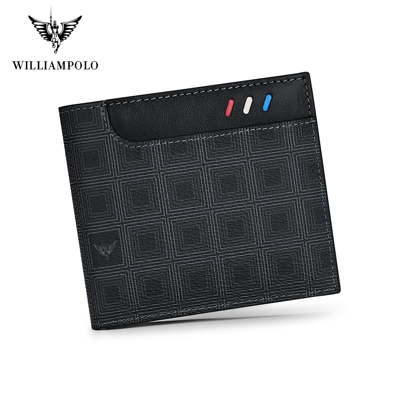 

WILLIAMPOLO Men's Coin Purse Wallet RFID Blocking Man Genuine Leather Wallet Zipper Business Card Holder Money Bag Wallet Male