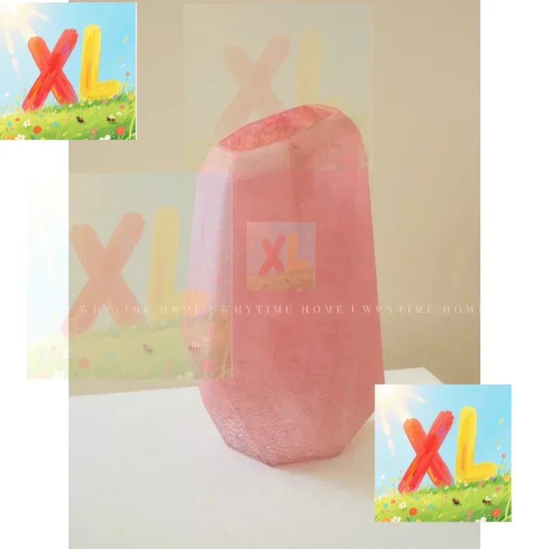 

Pink geometric matte texture Nordic antique glass glazed vase flower arrangement ornament