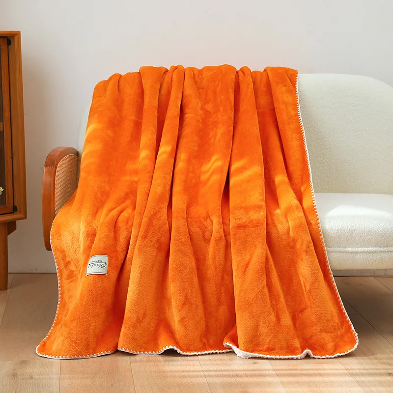 

Solid Double-Layer Composite Warm Blanket A-Side Flannel B-Side Lamb Wool Sofa Blankets for Office Soft Multifunctional Shawl