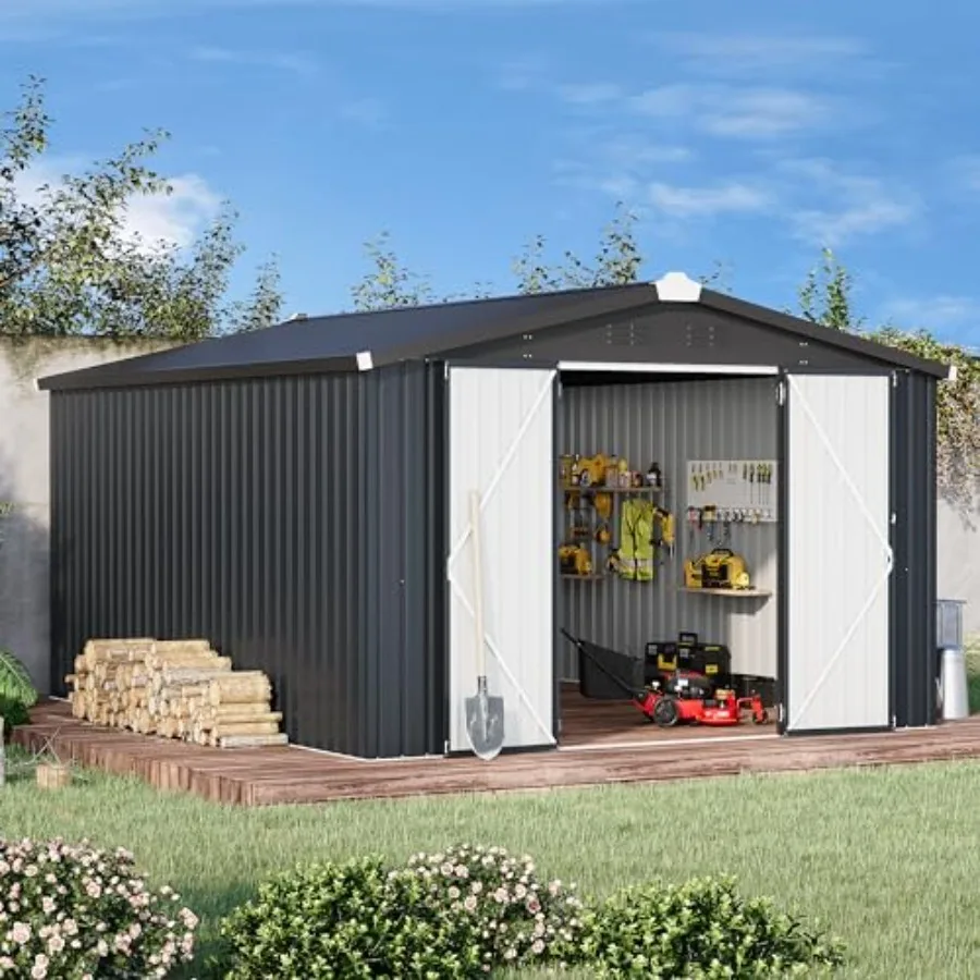 

10x14 Outdoor Storage Shed, Large Metal Outside Garden Sheds & Outdoor Storage Clearance, Tool Shed Lockable for Backyard, Patio