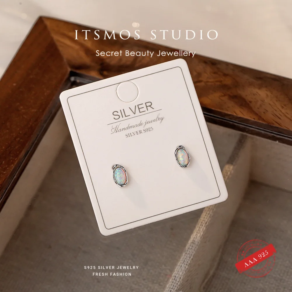 

Серьги ITSMOS из стерлингового серебра S925, серьги-гвоздики с опалом и камнем, простые овальные серьги-гвоздики в виде эльфа, синтетический опал, милые украшения для женщин