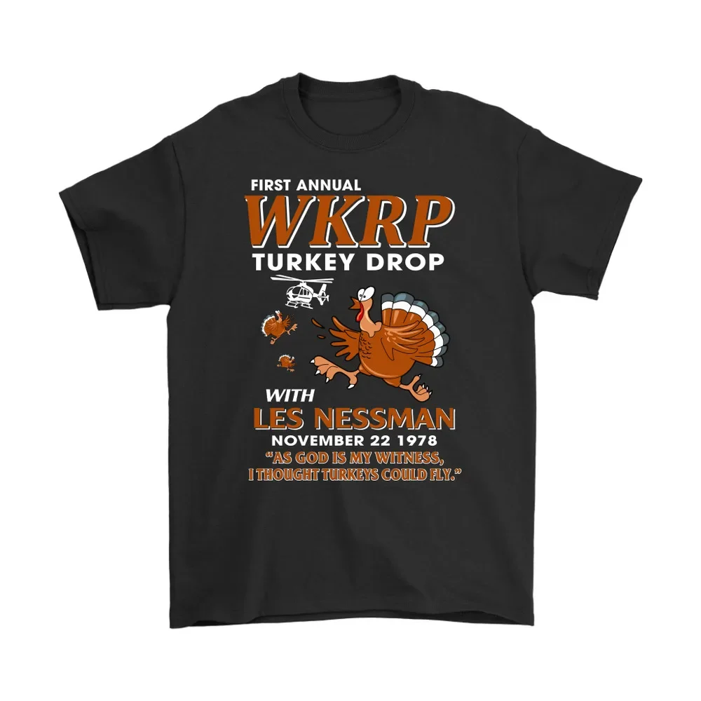 Забавные футболки WKRP с надписью Drop with Les Nessman-футболка на День Благодарения, подарок Y2K, топы в стиле унисекс, летние короткие футболки