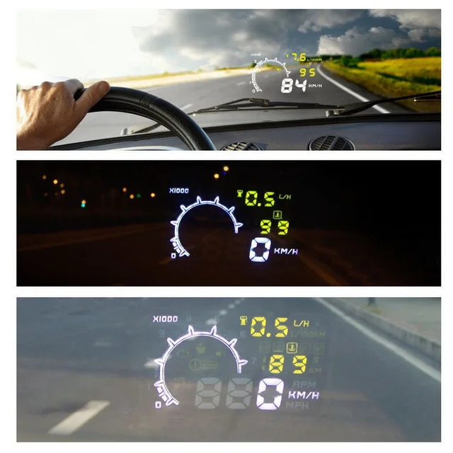 Universal Car HUD KM/h MPH Speeding OBD Interface Windshield Project Head Up Display Car Detector Fuel Warning Alarm System