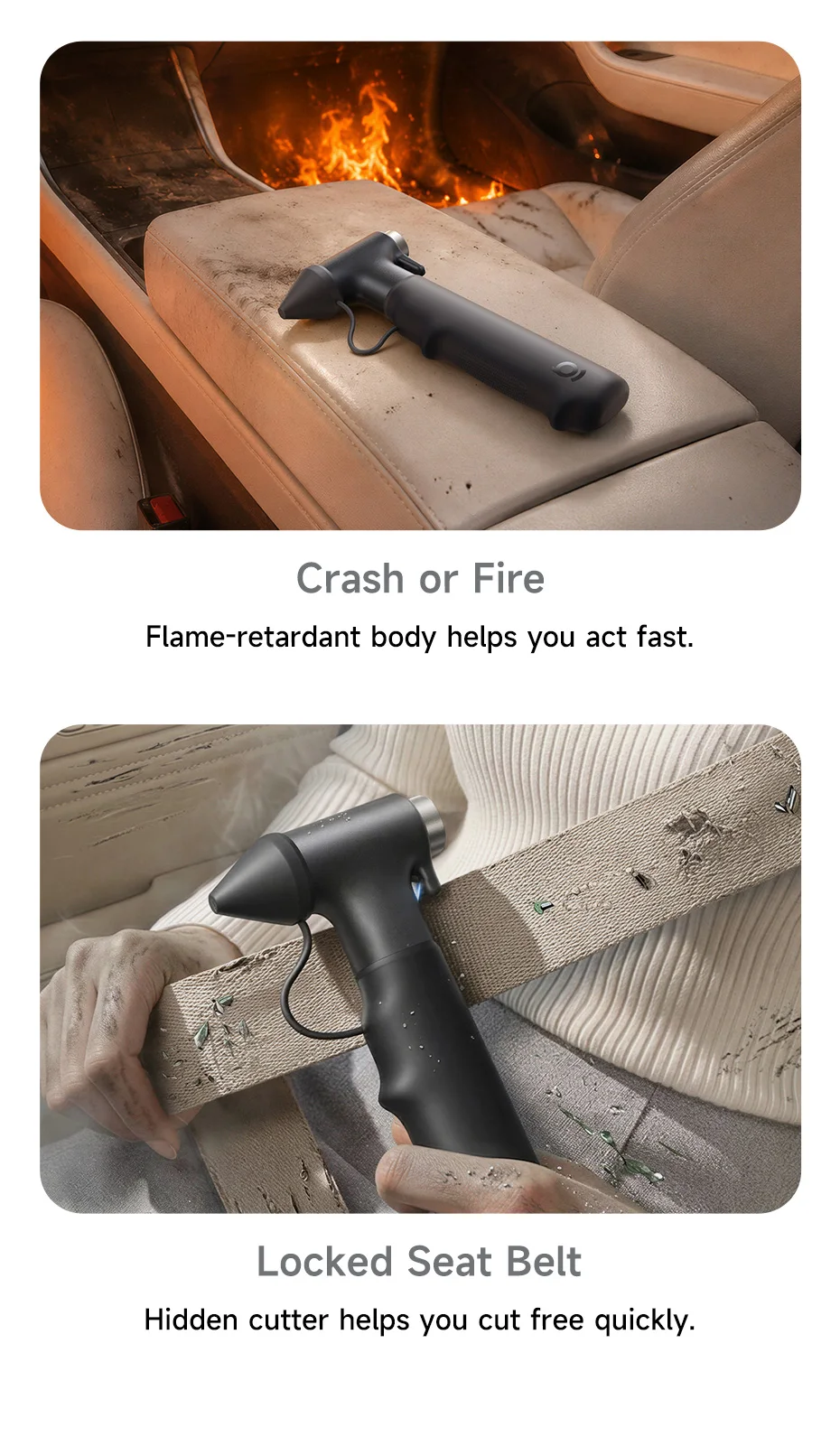 Baseus GoTrip DT2 Auto-Sicherheitshammer 2-in-1 Fensterzerschläger Gurtschneider Wolframstahlspitze Notfall-Flucht- und Rettungswerkzeug – Detail 6