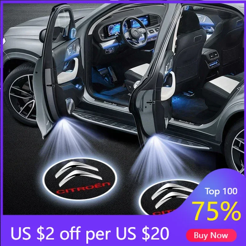 

2026 Hot Car Sticker Carbon Fiber LED Car Door Welcome Light Laser Projector Accessories For Citroen C1 C2 C3 C4 C5 C6 C8 C4L DS