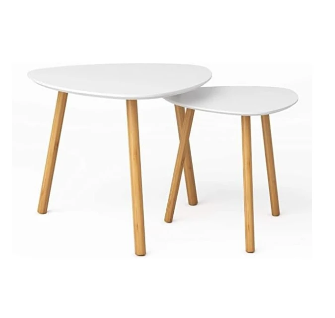 

！@Combohome Bamboo White MDF Wooden Set Living Room Furniture Table Small Bedroom Nesting Side Coffee Table