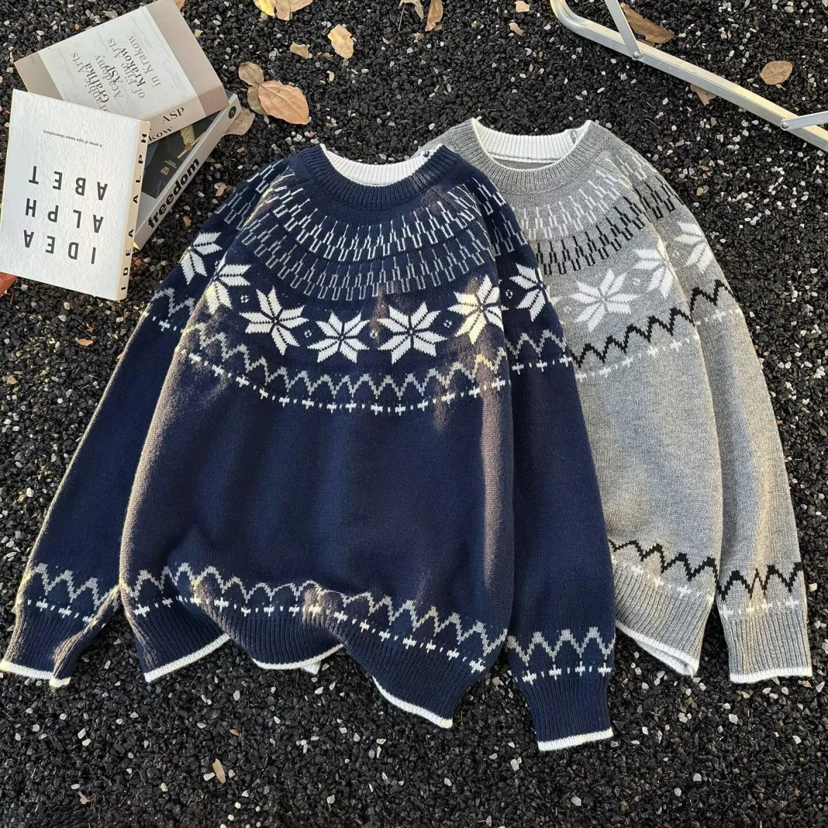 

ex Knitted Sweater Casual Versatile Autumn Winter Faion Basic American Sle Couple Matching Long Sve round Ne Pul...