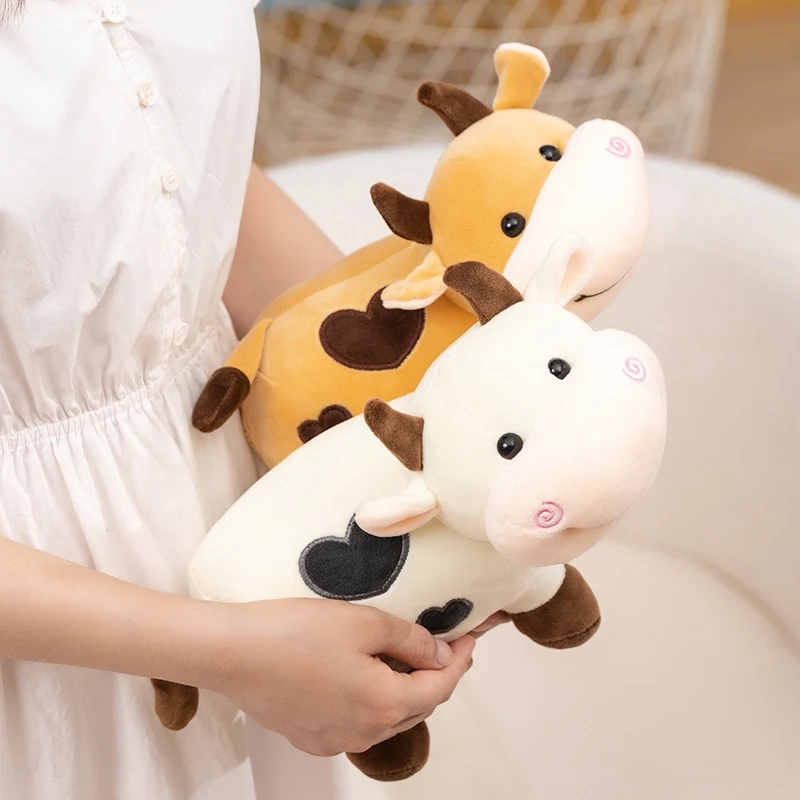 Kawaii القلب البقرة الكرتون ألعاب من القطيفة دمى محشوة جميلة النوم ألعاب من القطيفة ديكور المنزل وسائد فخمة