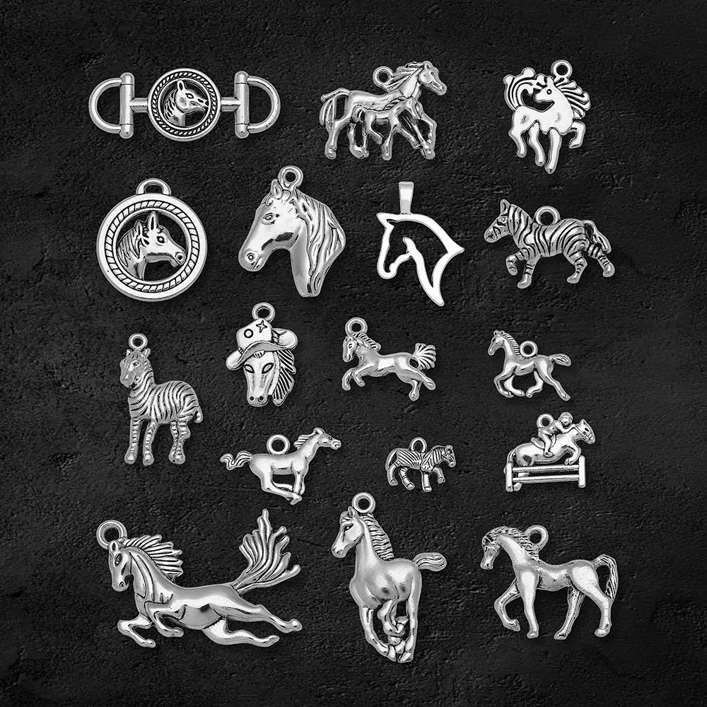 Antique Silver Plated Running Horse Head Animals Charms Zebra Pendants For Diy Jewelry Making Materials Supplies Accessories