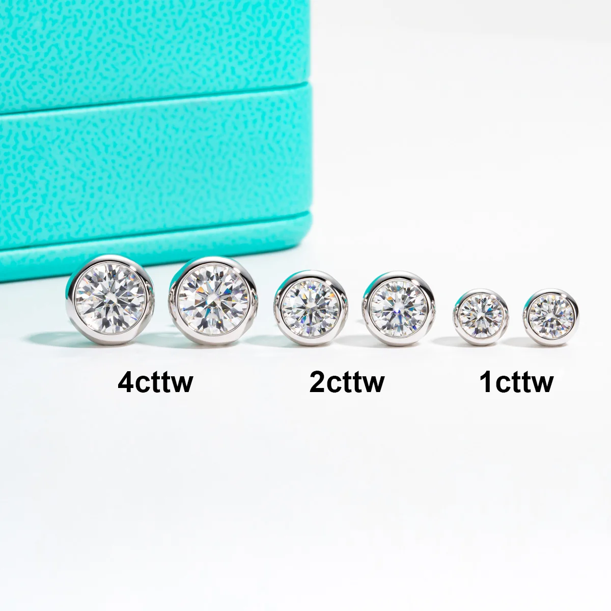 AnuJewel D Color Moissanite Bezel Stud Earrings 18K Gold Plated Pendant Necklace 925 Sterling Silver Jewelry Set Customs Jewelry