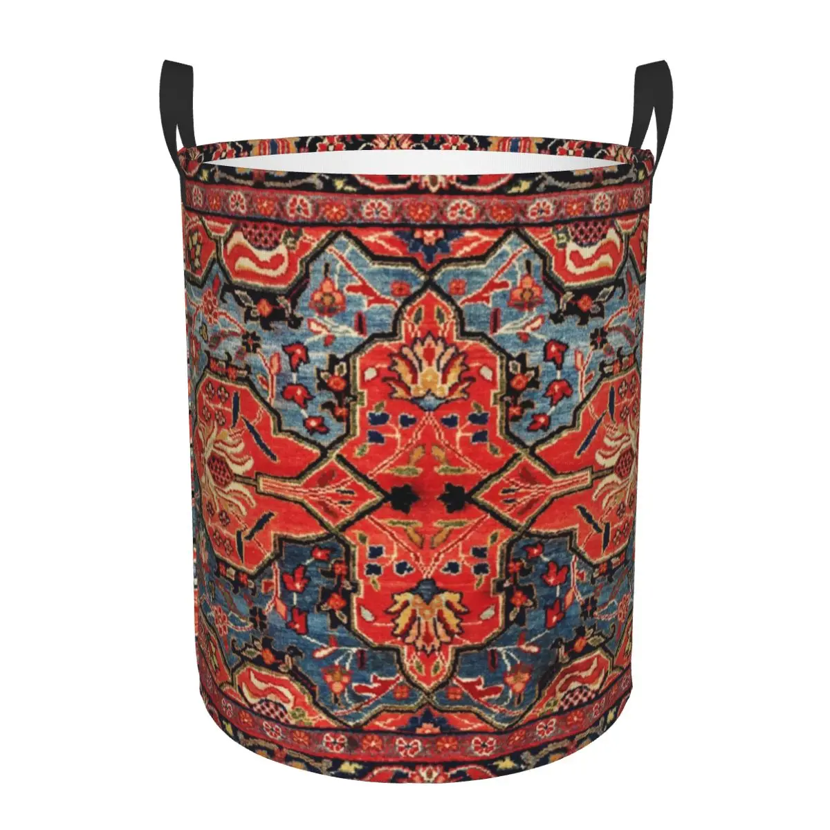 Custom Kashan Poshti Central Persian Rug Laundry Basket Foldable Vintage Floral Flowers Clothes Hamper for Kids Toys Storage Bin