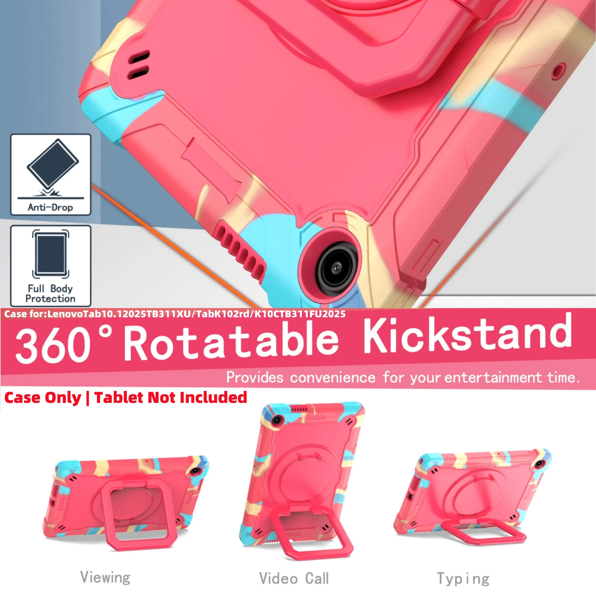 Case for Lenovo Tab 10.1'' TB-311FU/TB-311XU/311XC 2025 Case Shockproof Heavy Duty Cover 360 Rotating stand/Shoulder Strap
