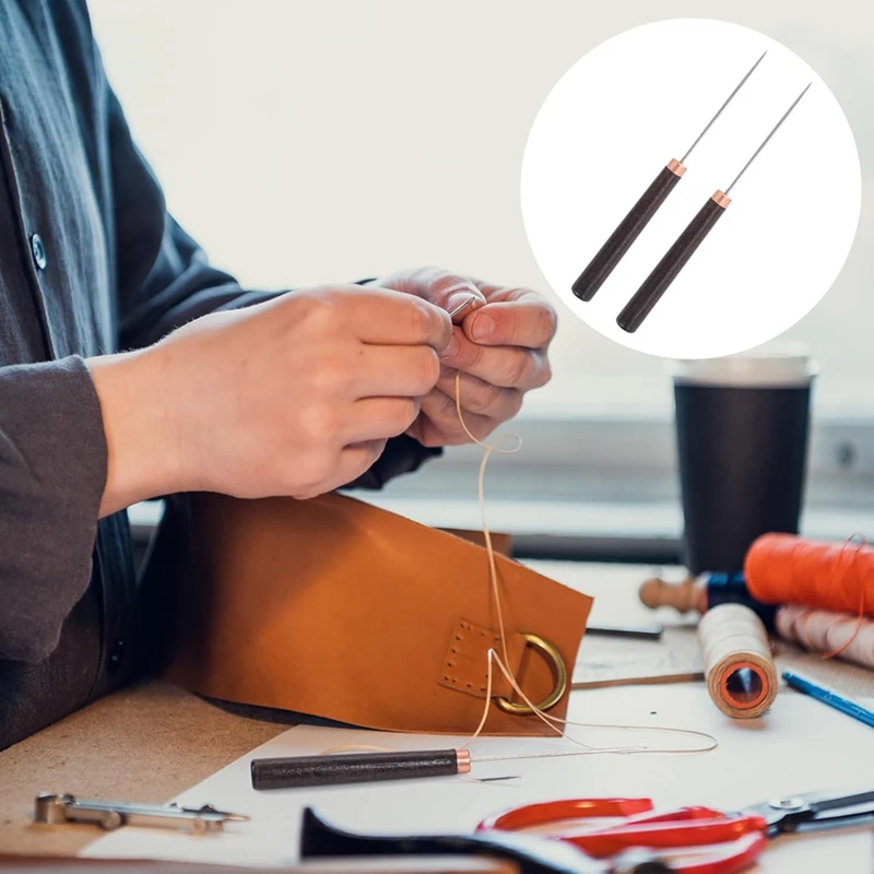 Strumento per punteruolo da 2 pezzi con manico in legno, strumento per punzonare punteruolo in pelle, punteruolo per graffi sottili, strumento di riparazione punteruolo per l'artigianato in pelle