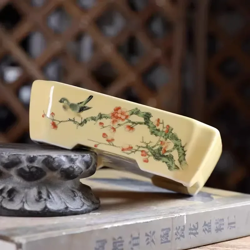 Porcelain Glazed Rectangle Bonsai Pot  Vase Tradition Chinese Kiln Transmutation Dormitory Room Table Garden Decoration