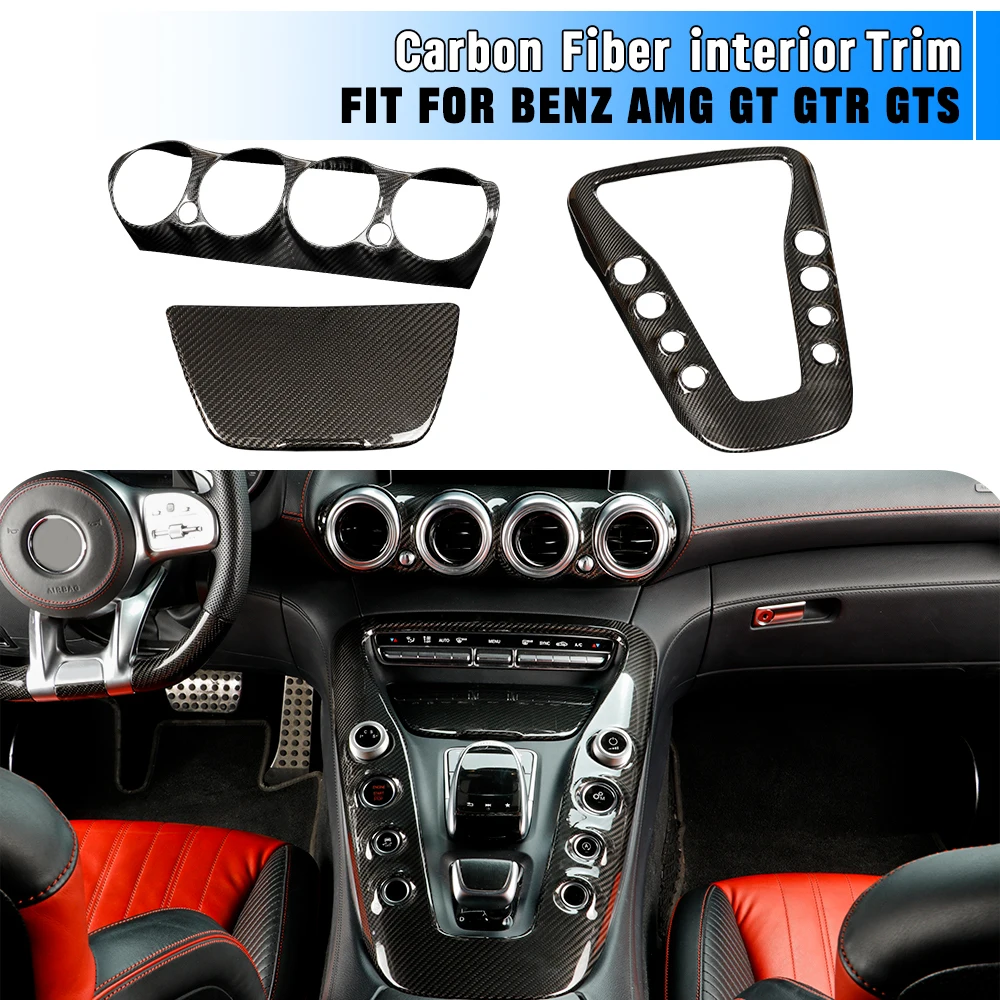 

3Pcs Carbon Fiber Center Console Gear Shift Panel Cover Fit for Mercedes-Benz AMG GT GTR GTS C190 R190 (2016-2018) Dash Cover