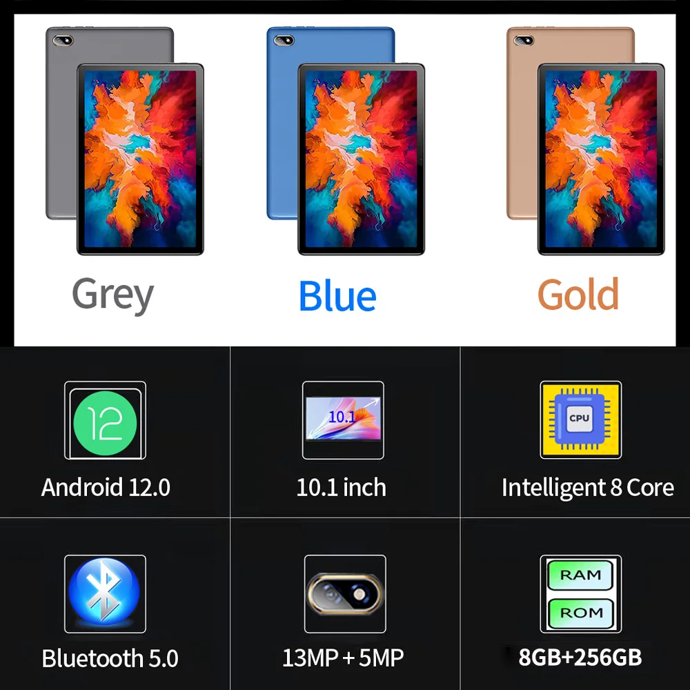10.1 인치 태블릿 PC, 안드로이드 8GB + 256GB, 3G 4G 전화 통화, 스마트 안드로이드 12 태블릿, 태블릿 폰, 안드로이드 태블릿