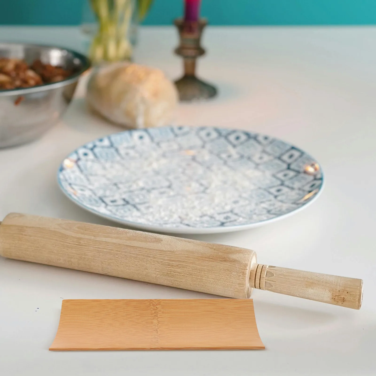 Base de bambú para rodillo de amasar - Soporte curvo con ranuras para encimera de cocina para rodillos de madera - Soporte estable antideslizante para hornear pasteles