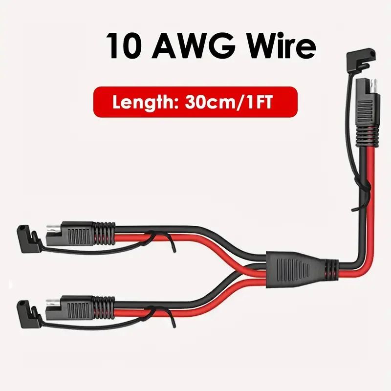 

1PC 10AWG 1FT/30cm SAE to SAE Y Splitter Cable (1 to 2) – No Assembly Required for Automotive, Motorcycle, Solar Panels (≤36V)