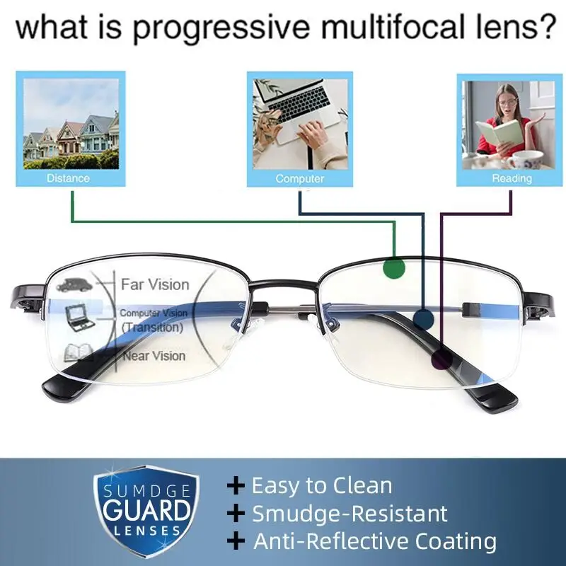 2025 Titanium Photochromeic Multifocal Reading Glasses Men Anti Blue Light Progressive Multifocus Reading Glasses Women 1.0-3.5