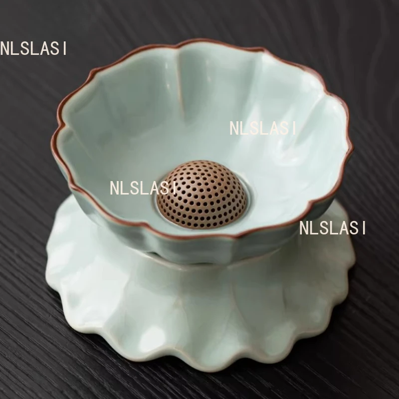 

Ceramic Tea Strainer Set Sky Blue Ru Kiln Tea Filter Household Chinese Style Lotus Filter Screen Tea Ceremony Accessories