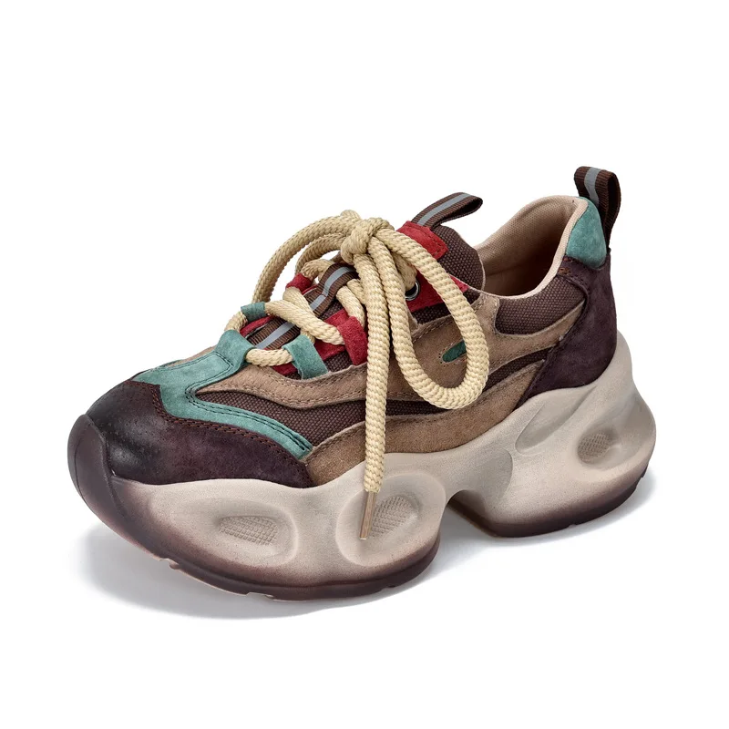 

6cm Denim Women Vulcanize Breathable Summer Spring Chunky Sneaker Genuine Leather Autumn Platform Comfy Loafer Shoes