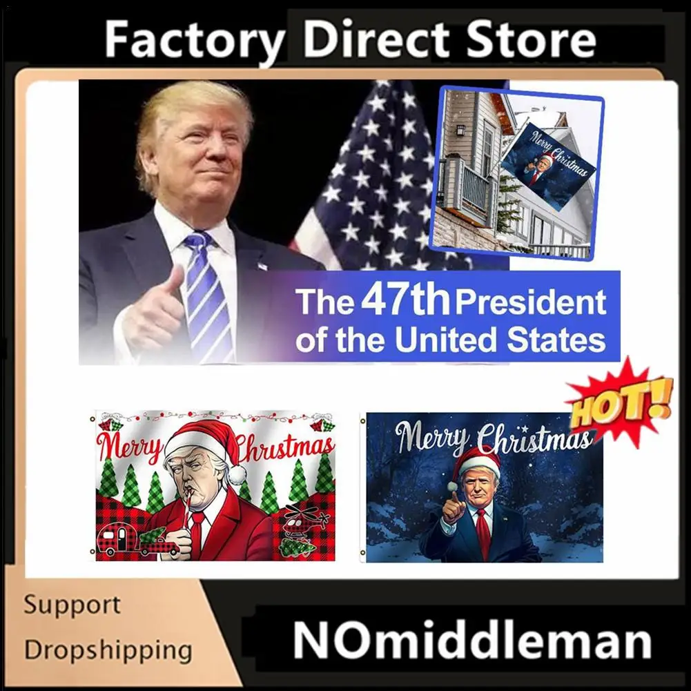 1Pc Christmas Garden Decoration Flag Presidential Garden Banner CartoonTrump Merry Christmas Flag Cartoon President 2024 Party