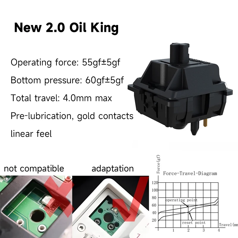JYBMAK gateron New Oil King2.0 keyboard switch lubricated for linear feel 55gf gaming and office keyboard accessory