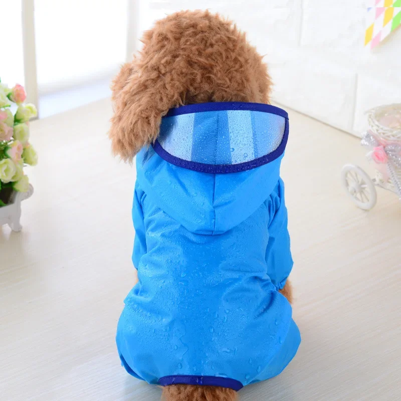 

1PCS Dog Raincoat Fashion Solid Color Rain Outdoor Walking Dog Teddy Pet Four Feet Hooded Waterproof Rain Poncho