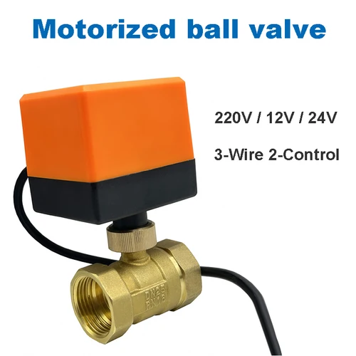 Imagen 2 del producto 1pec 1/2 ""3/4"" 1 ""1-1/2"" válvula de bola motorizada de latón AC220V DC12V DC24V válvula de bola eléctrica de 3 cables cuerpo de latón de 2 vías con actuador
