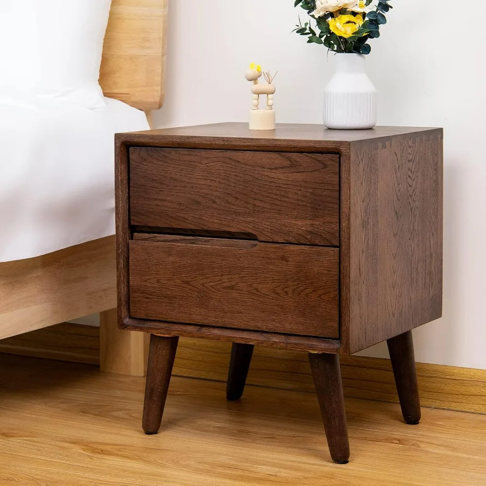 

Nightstand, Solid Wood Small End Table w/2 Drawers, Modern Bedside Tables, Mid Century Night Stand