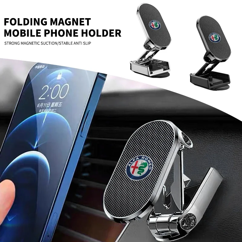 

2026 Hot Car Sticker Car Logo Magnetic Foldable Phone Holder For Alfa Romeo Giulia Stelvio Giulietta 156 159 147 Mito Tonale Bre