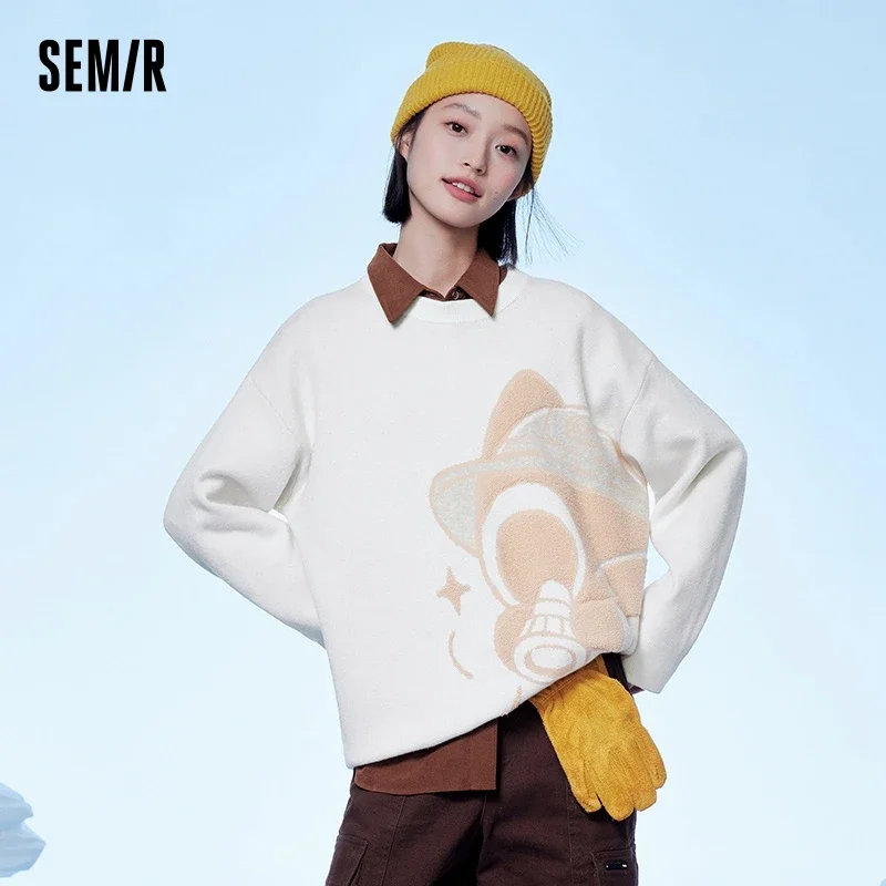 Semir Sweater Women Medium Long Cartoon Loose Drop Shoulder 2023 Winter New Jacquard Pullover