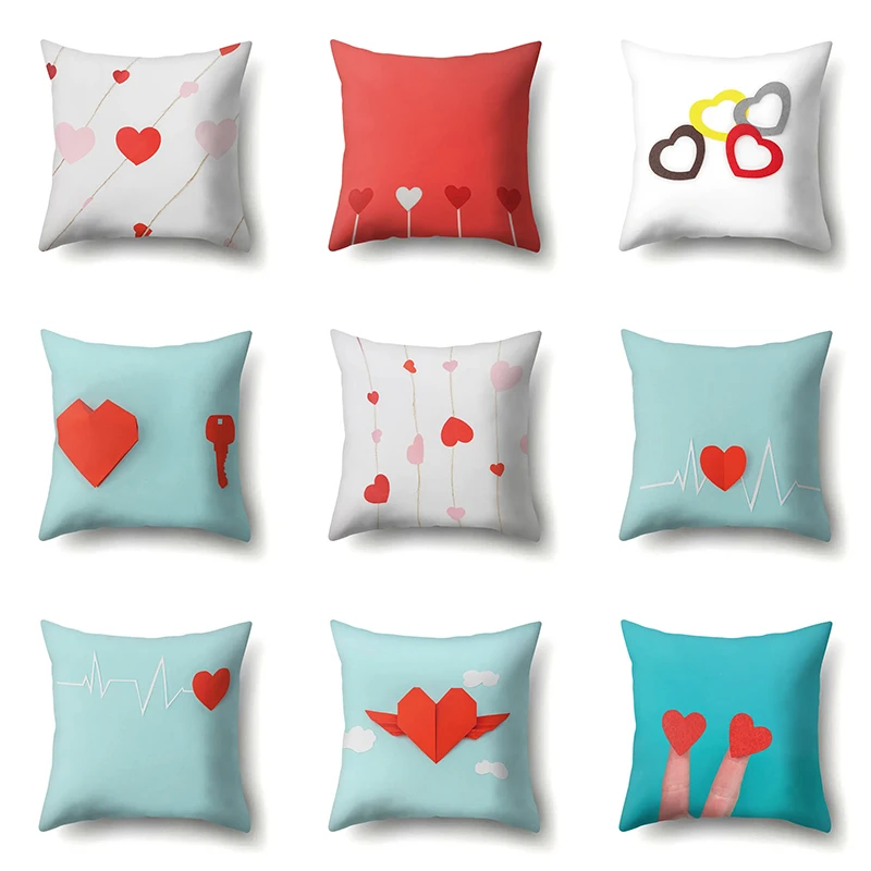 

Heart print pillowcase home decoration living room sofa cushion cover bedroom dormitory bedside pillowcase 45x45cm