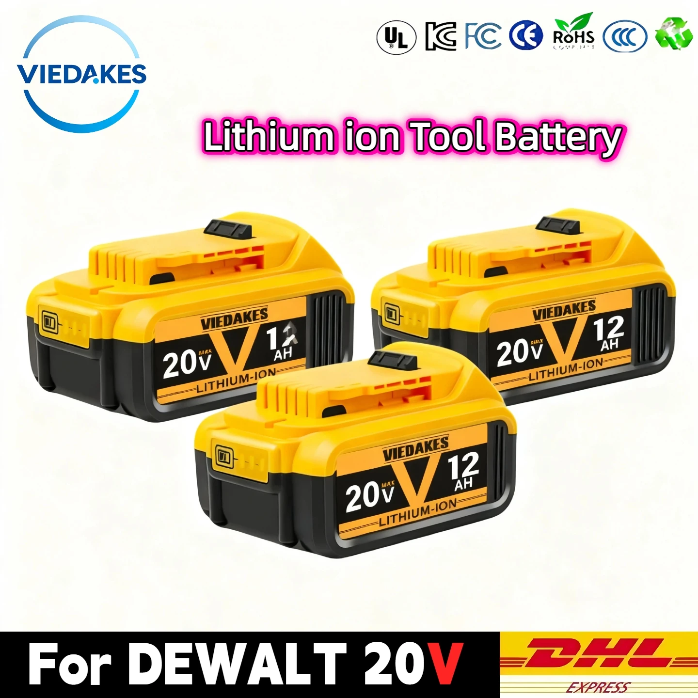 

20V 12.0Ah Lithium Ion High Capacity tool Battery, Replacement for Dewalt 20V battery DCB204 DCB207 DCB208 Cordless Tools❤️