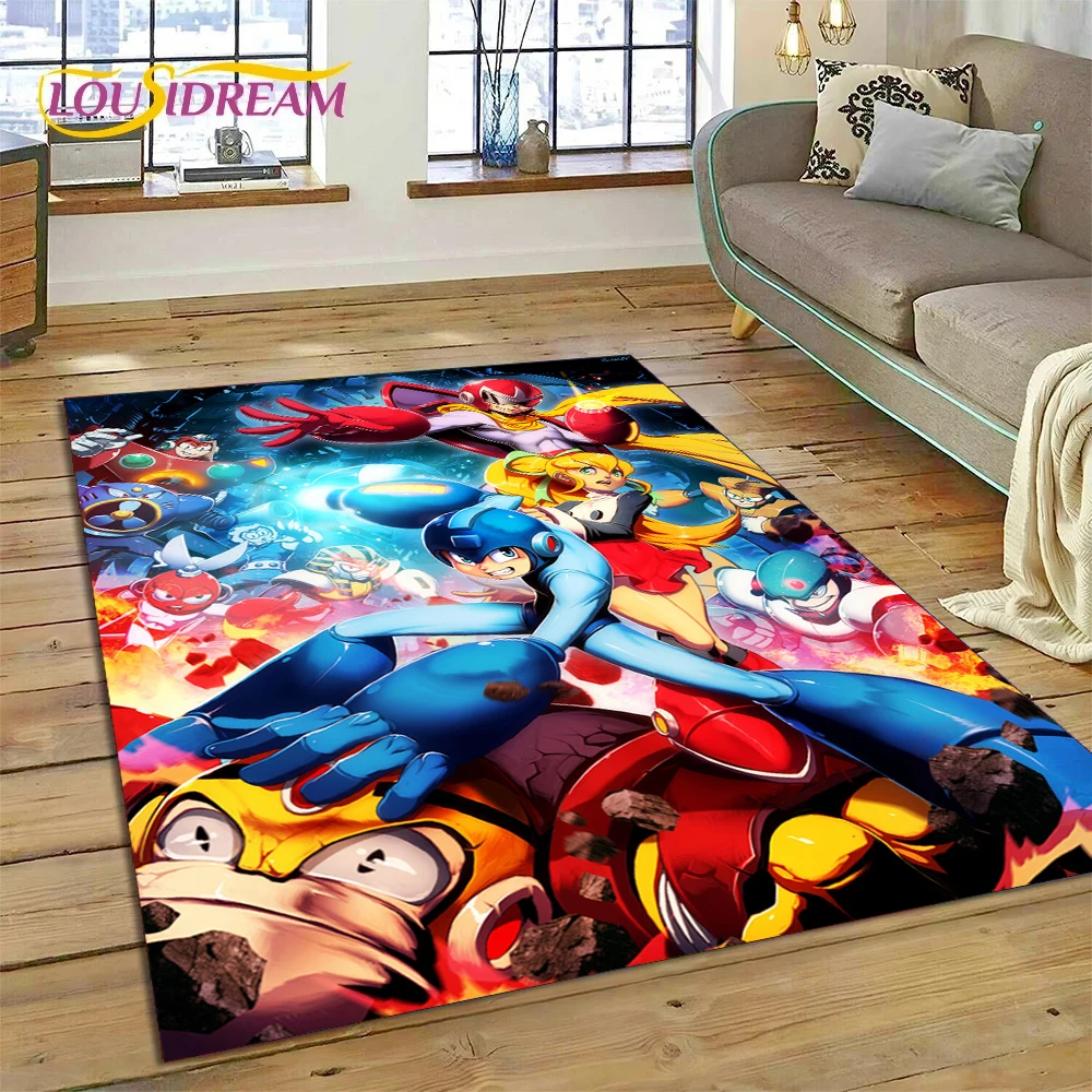 

Retro Cartoon Rockman Mega Man Game Rug Carpet for Living Room Bedroom Home Decor,Floor Mat Non-slip Decoration for Sofa Doormat