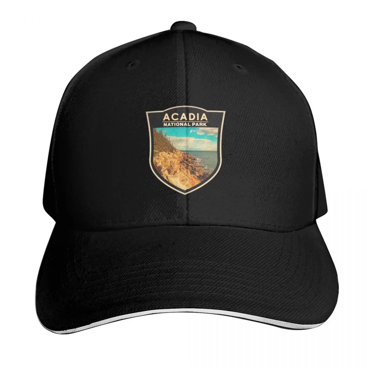 

Acadia National Park Bar Harbor Maine Watercolor Badge Baseball Cap Funny hats Trucker Hat New Hat Sun Cap For Women Men's