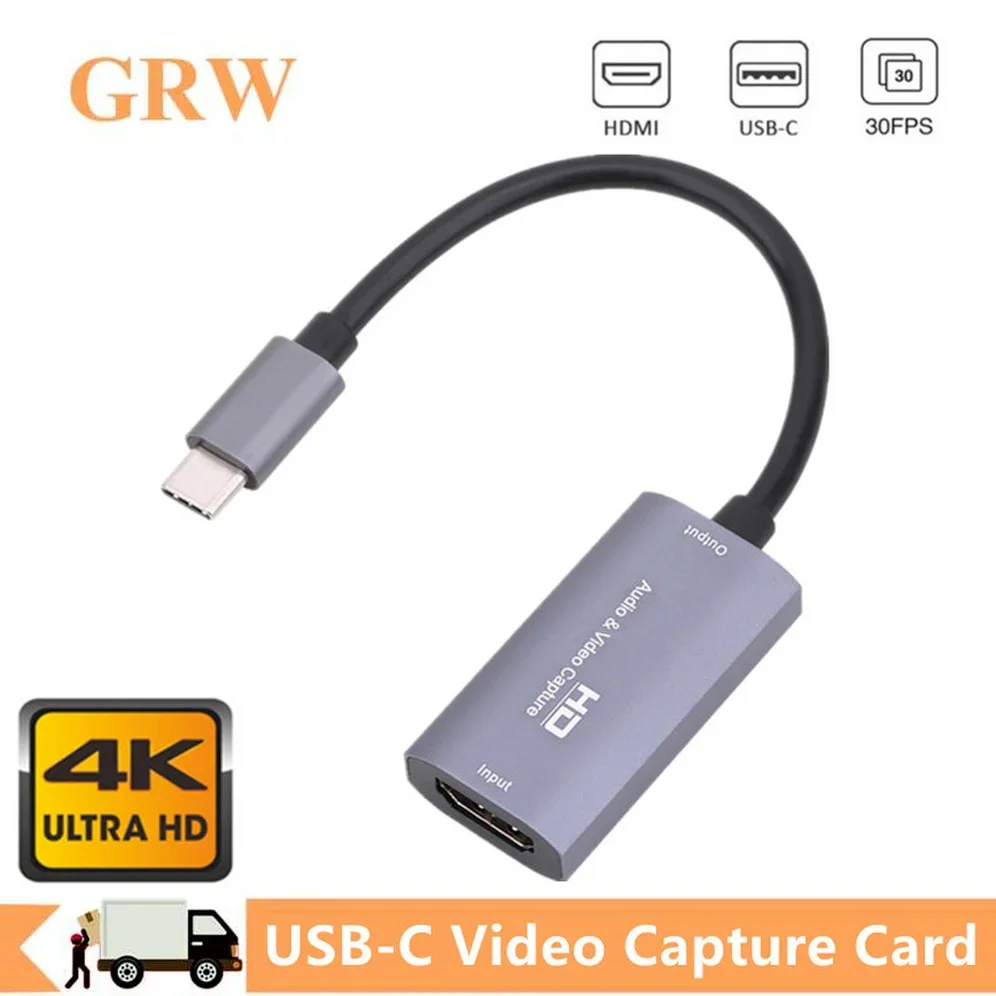 GRWIBEOU 4K HDMI-compatible to USB-C Video Capture Card Type-C to HDMI Video Capture Board Game Record Live Streaming Broadcast