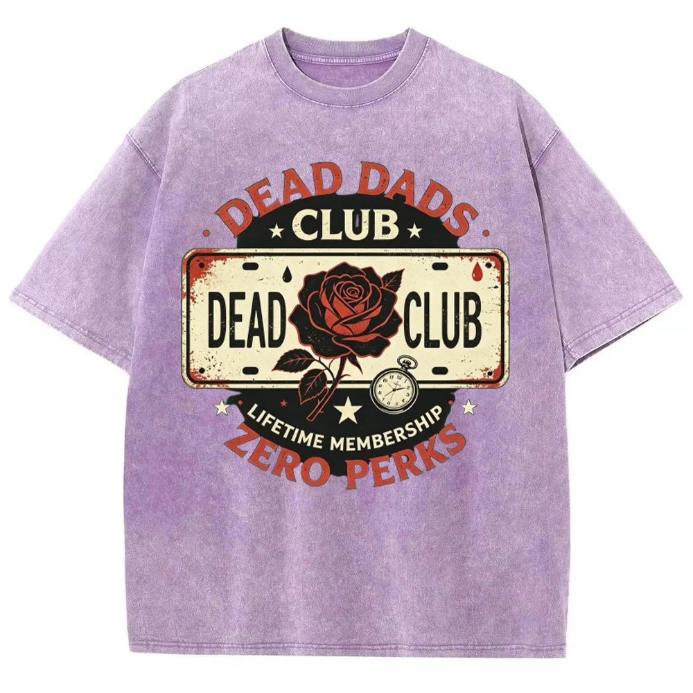 Women Men Dead Dads Club Rose Vintage Purple Acid Wash Graphic T Shirt Retro Streetwear