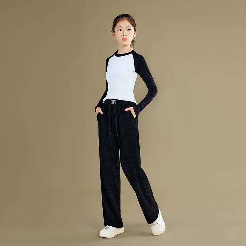 Baby Girl Pants Children Soft Corduroy Girls Trousers Big Children 2024 Autumn New Casual Children Straight Fashion Pant Black image 3